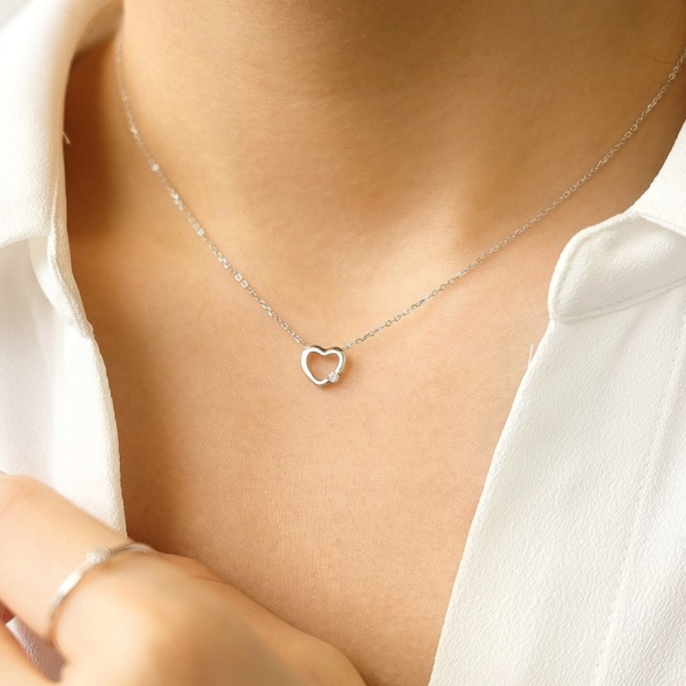 Heart Crystal Dainty Necklace | Sterling Silver - Picture 4 of 5